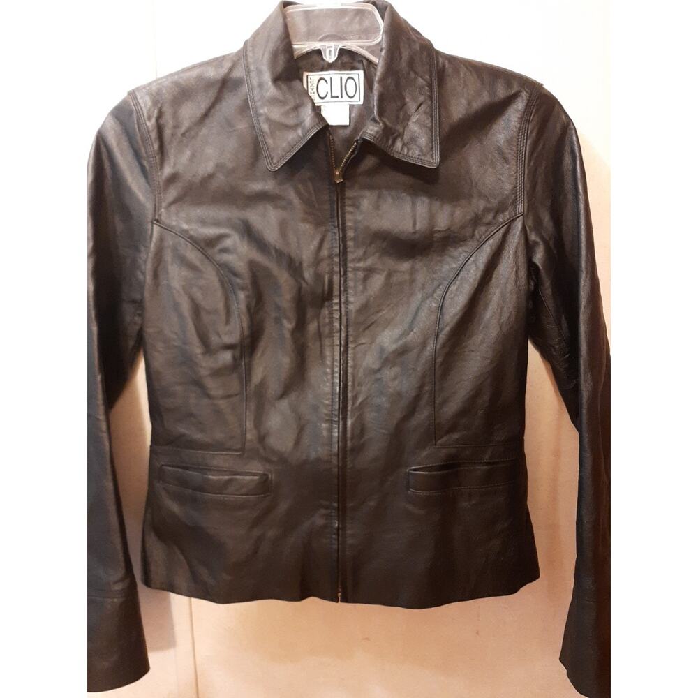 Clio Black Leather Jacket Women's Size 10 Bikercore Chic Classic Goth Minimalist